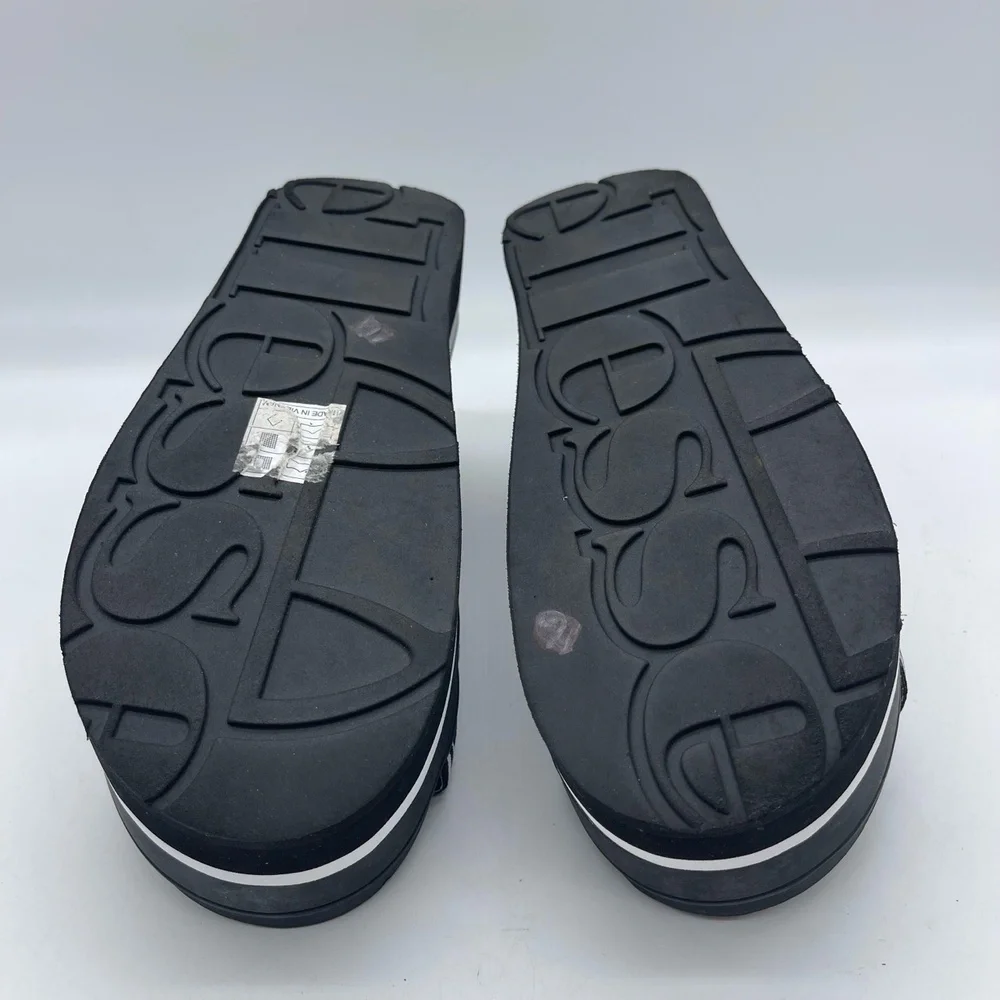 Ellesse Elina Text‎ AF 6-13587 Women's Size 8 Platform Sandals Black White Shoes